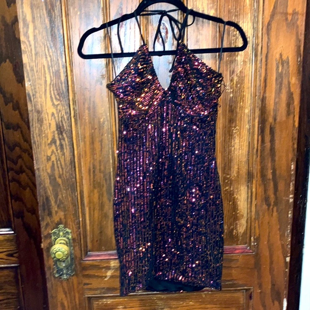 Bear Dance Multicolor Sequin Halter Dress
